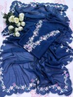 Abeer | Embroidered Russian Silk Ensemble - Image 12